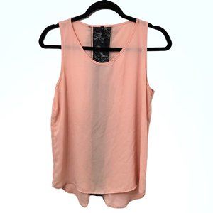 Love Culture Solid Coral Pink Black Lace Scoop Neck Sleeveless Top M